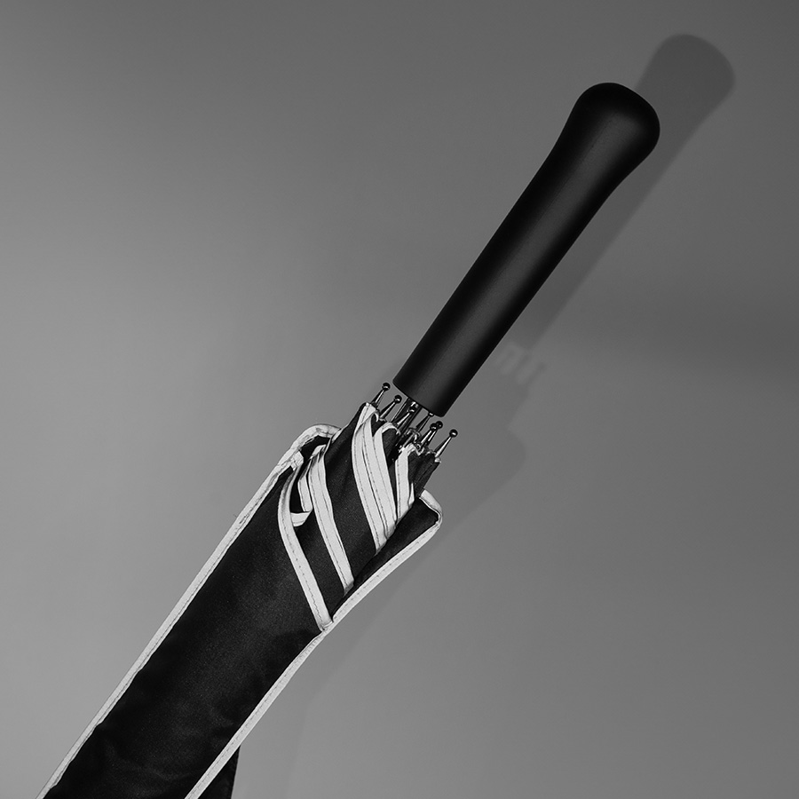 Зонт-трость "Reflect", полуавтомат, эпонж, чёрный со светоотражающей окантовкой в чехле с ручкой, черный-3