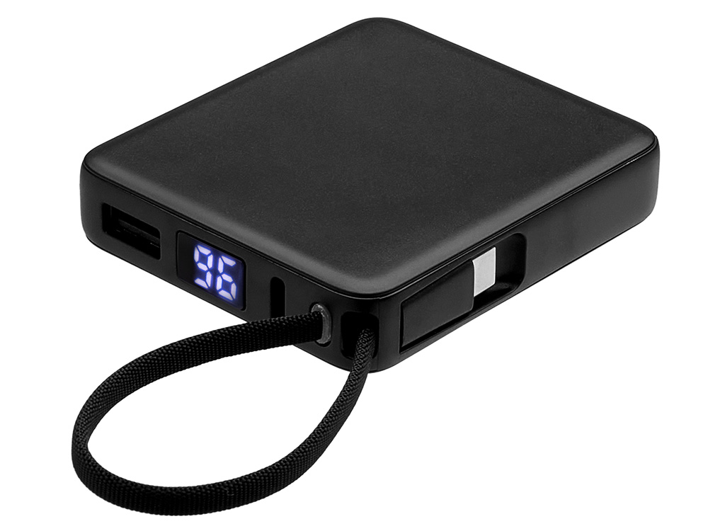 Внешний аккумулятор со встроенным кабелем USB-C Дэнси, 5000 мАч, черный-1