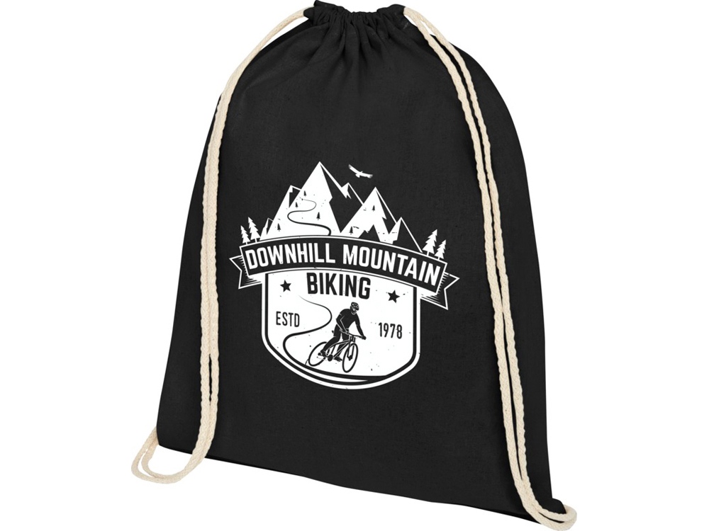 Рюкзак со шнурком Oregon хлопка плотностью 140 г/м2, черный-3