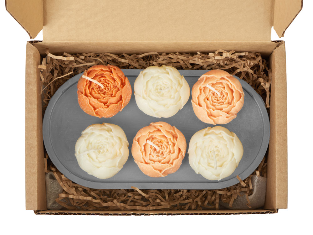 Набор свечей на подставке Пионы-6