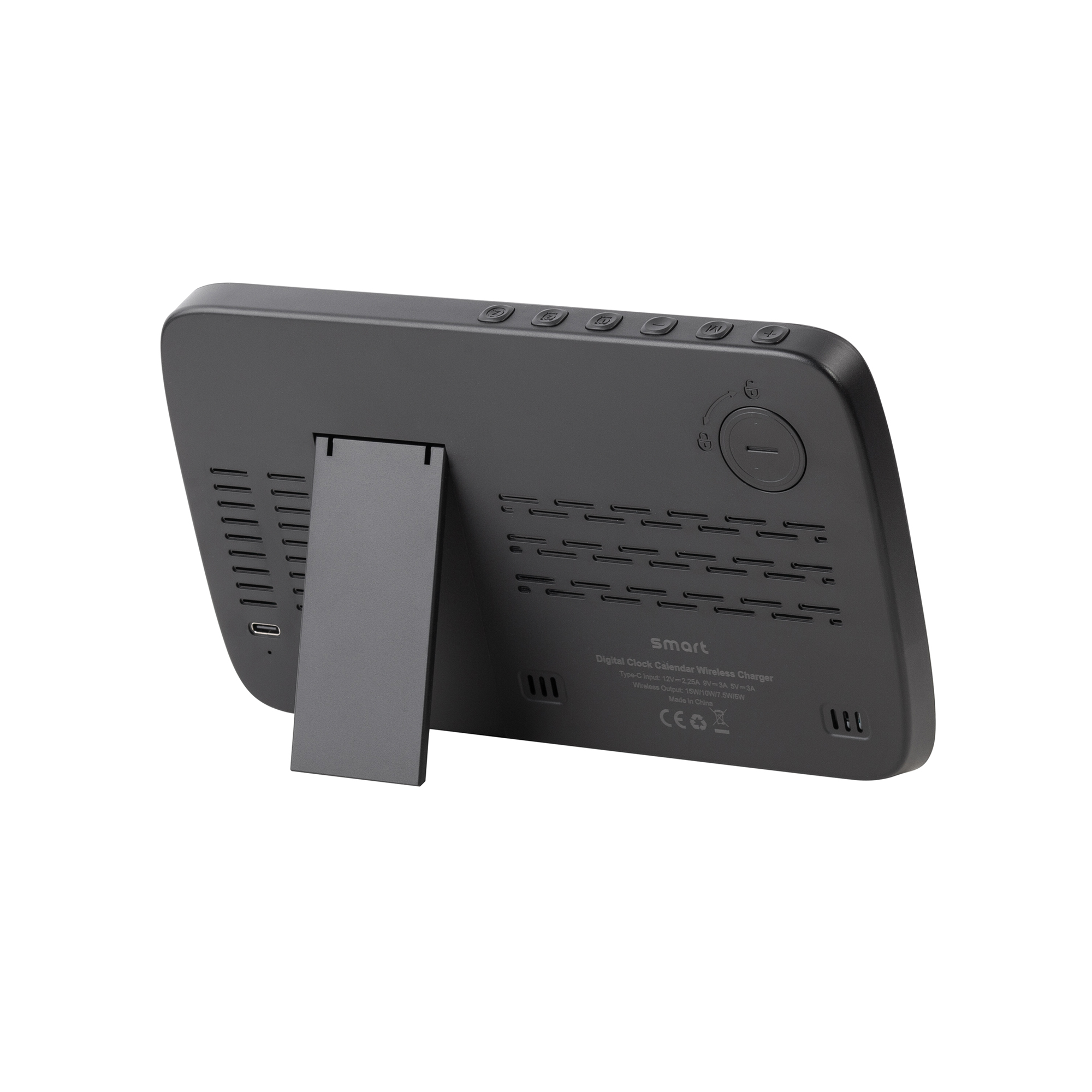 Настольные часы "Smart Screen" с беспроводным (15W) зарядным устройством, гигрометром, термометром, календарём, с подсветкой логотипа-4