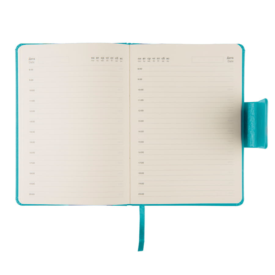 Ежедневник недатированный Stevie, А5,  бирюзовый, кремовый блок, без обреза, бирюзовый-2