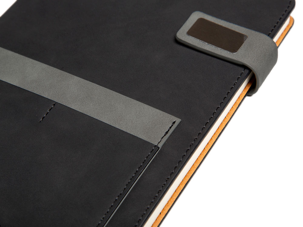 Бизнес блокнот А5 Freya с клапаном и карманом для визиток, твердая обложка, 128 листов, черный и свет-6