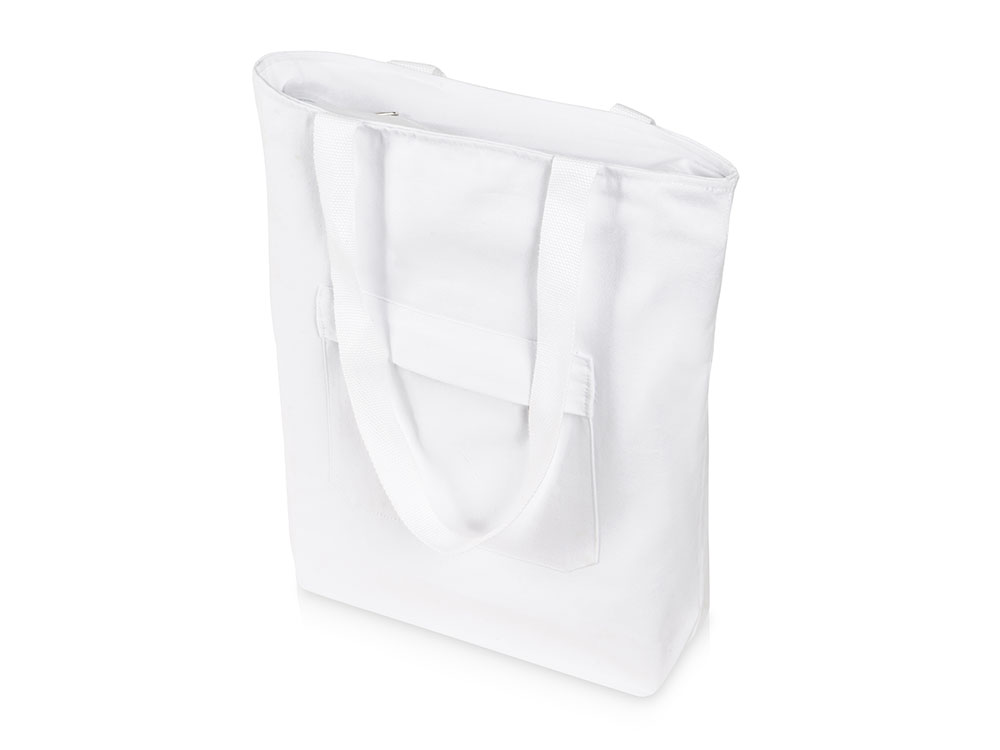 Сумка на молнии Zipper из хлопка 280 г c карманом на молнии спереди, белый-0