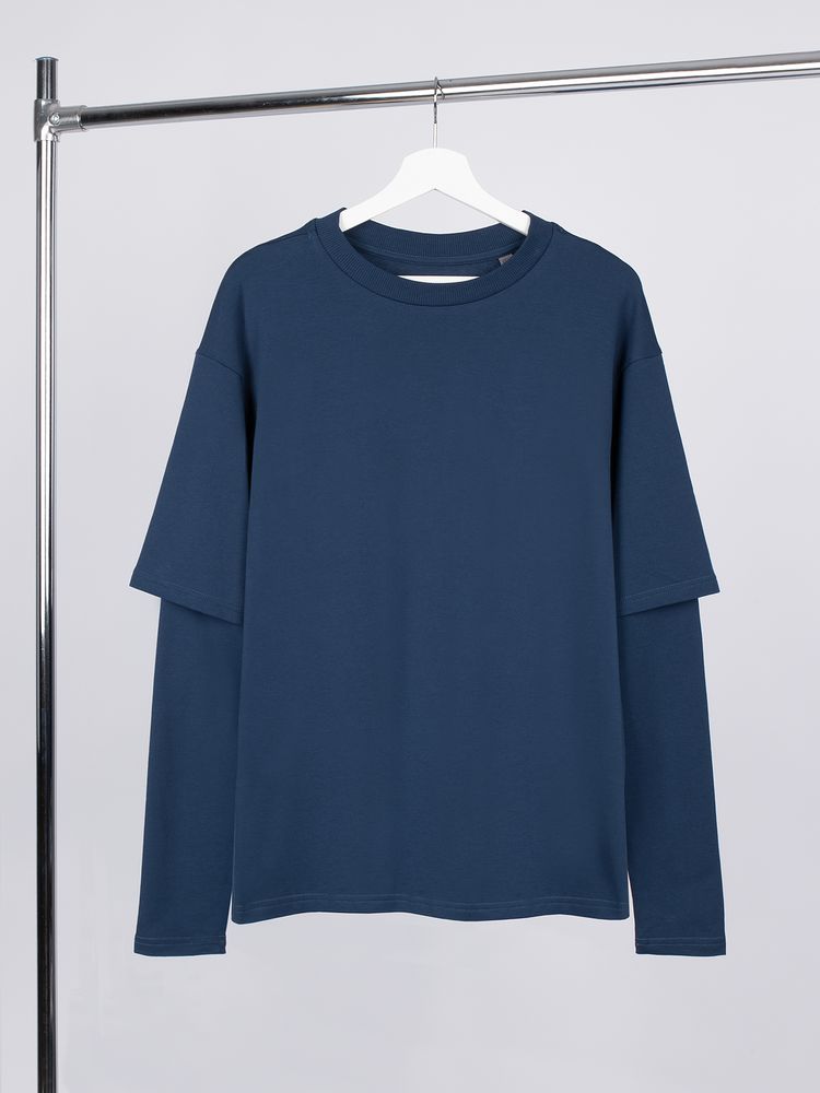 Футболка оверсайз с двойным рукавом Kosmos, темно-синяя-2