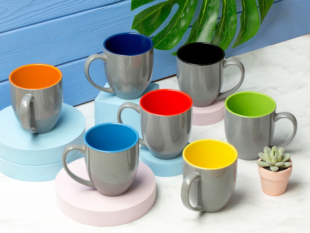 Кружка керамическая Gracy 450мл, серый/голубой-3