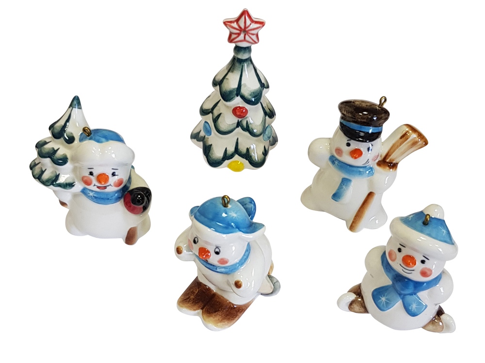 Набор елочных игрушек Снеговички подглазурная роспись-1