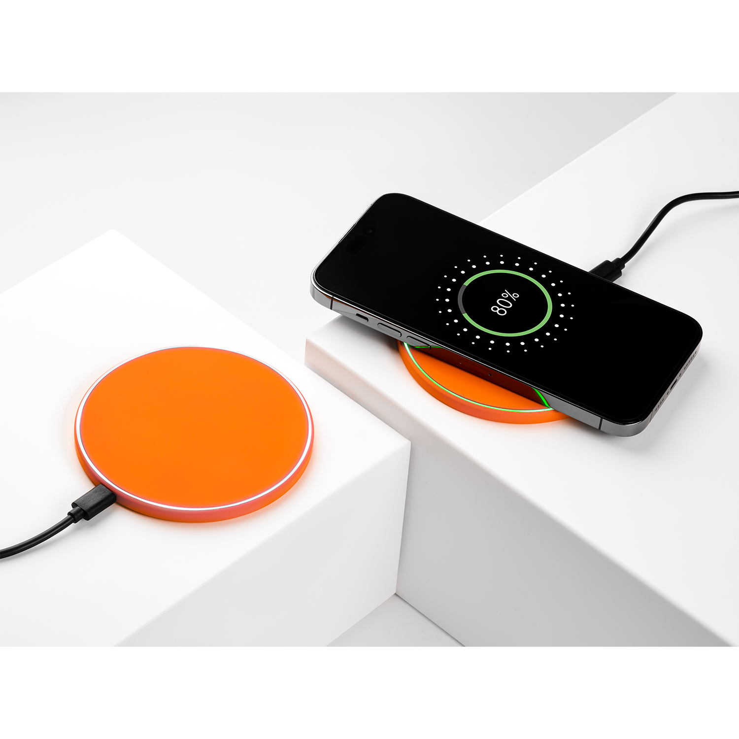 Беспроводное зарядное устройство с подсветкой 15W Аурис (Auris), оранжевое-7