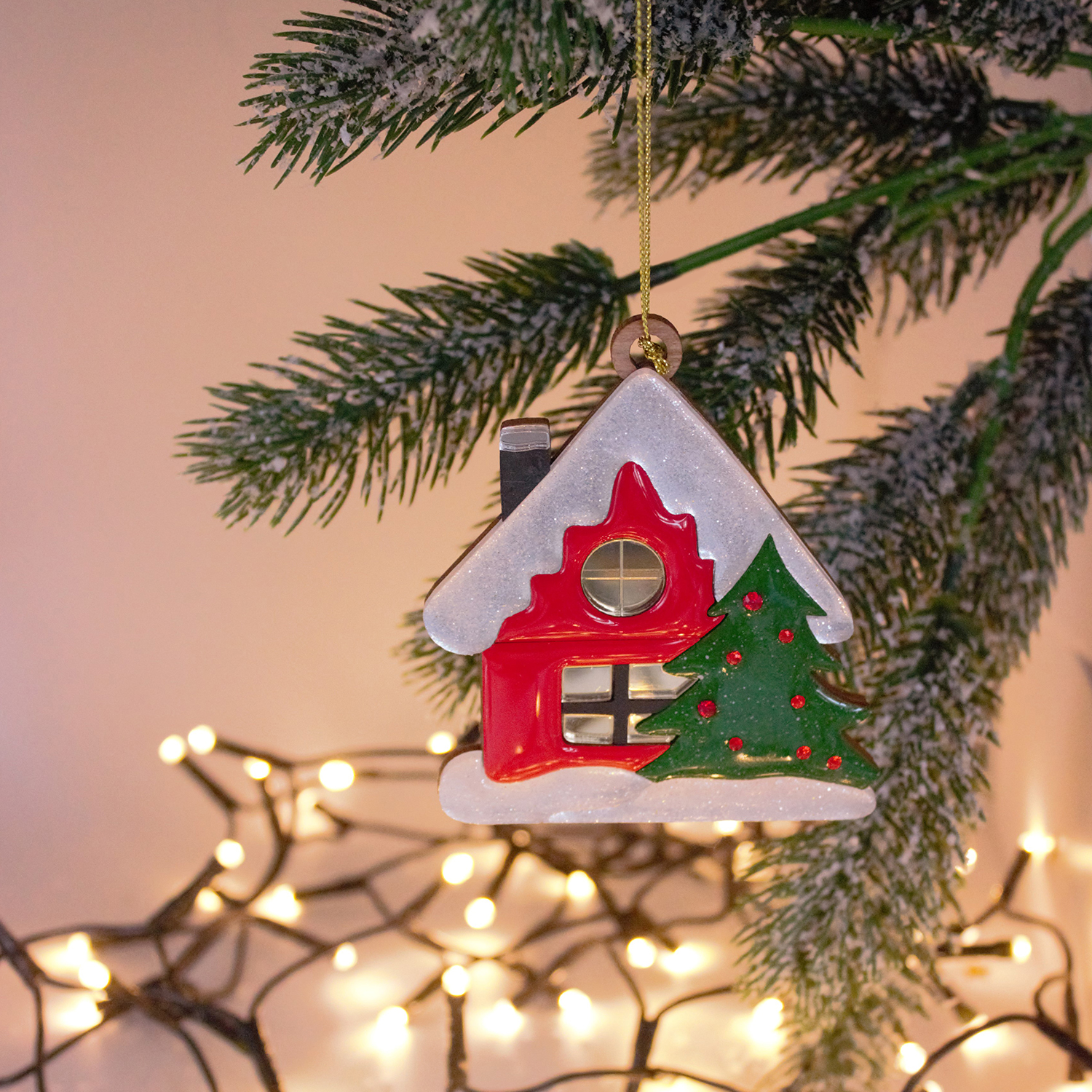 Ёлочная игрушка Домик (красный)-3