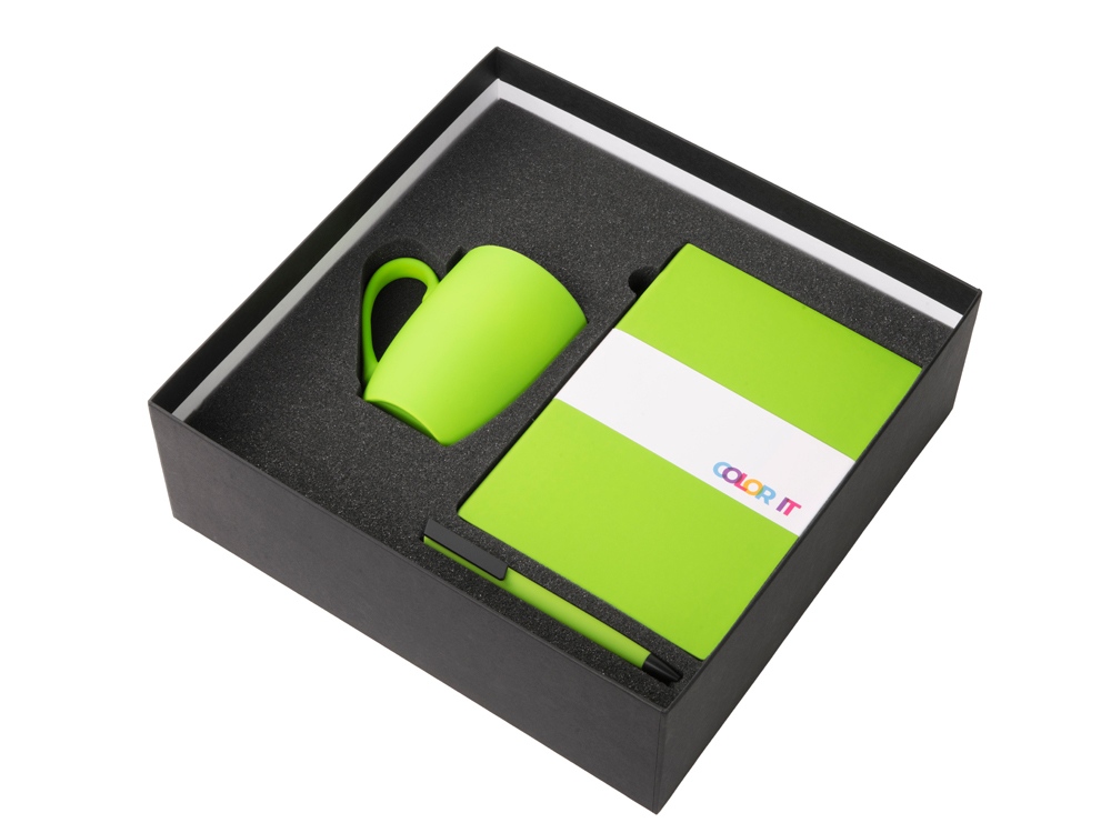 Подарочный набор c блокнотом C2, ручкой и кружкой, зеленое яблоко-1