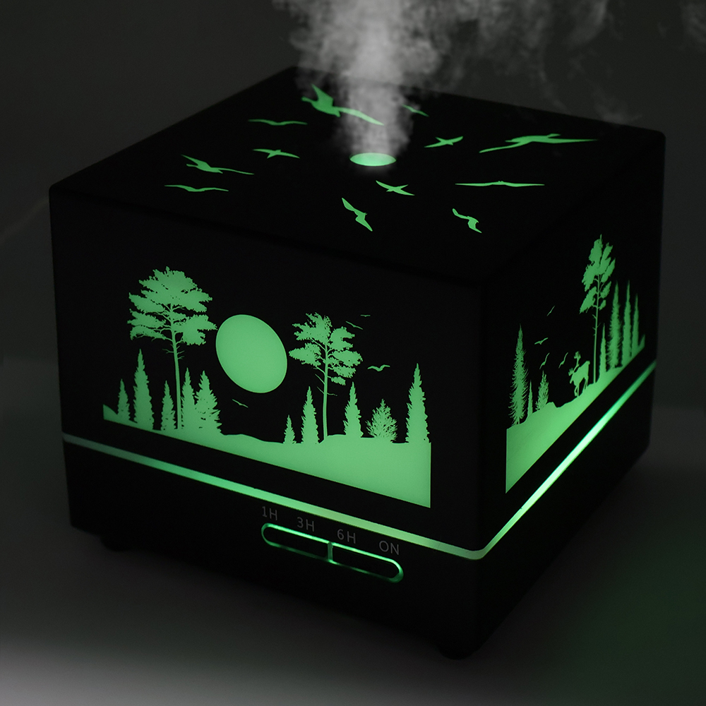 Светодиодный увлажнитель Wisdom с подсветкой гравировки, Черный-4