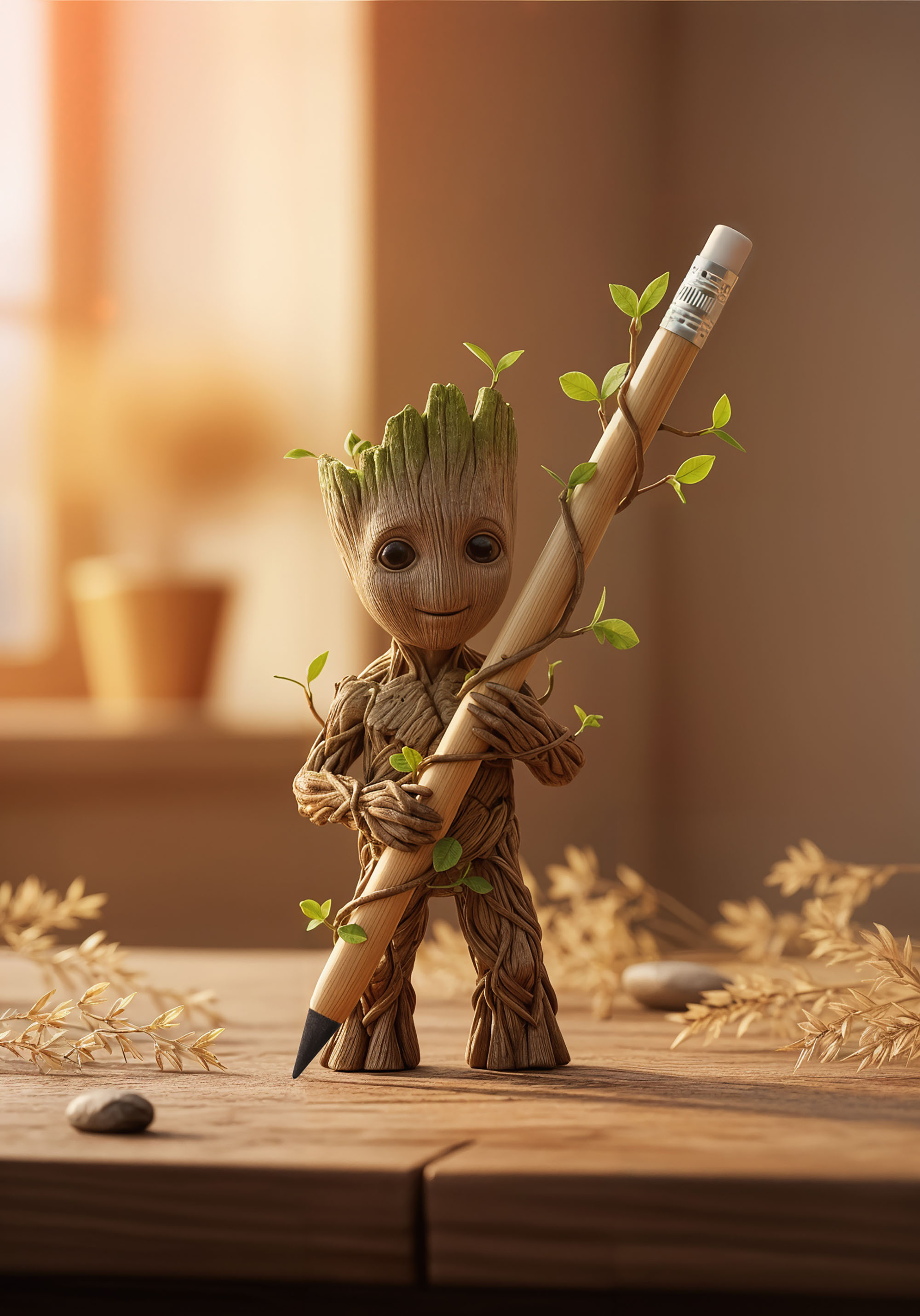 Вечный карандаш "Groot" с ластиком, бамбук-7