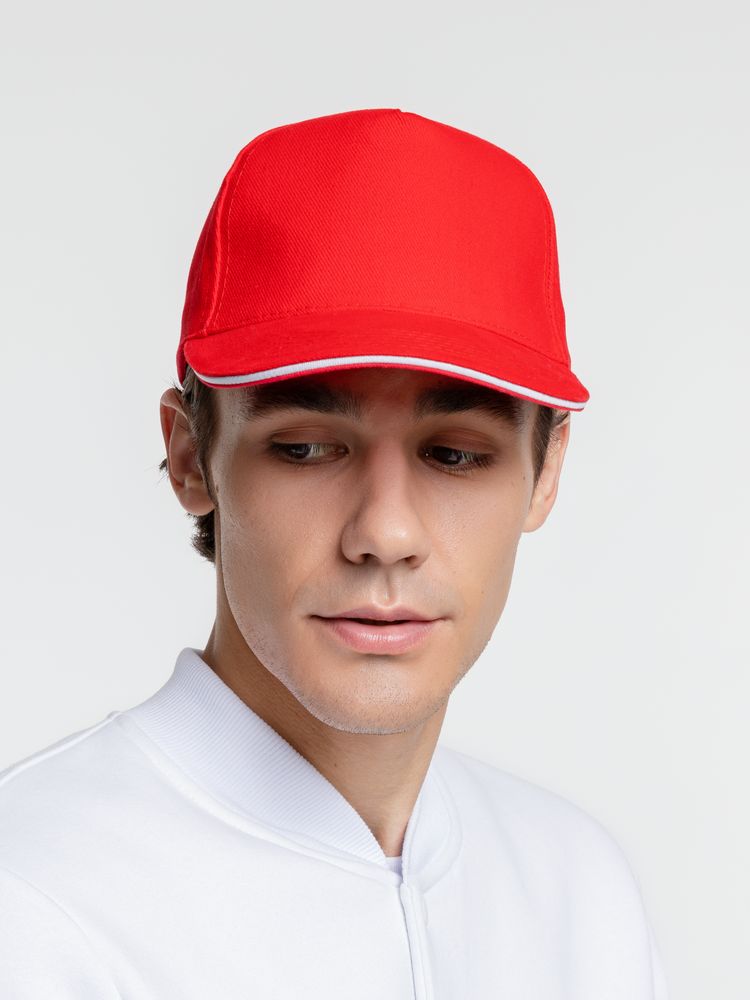 Бейсболка Classic 2.0, красная с белым кантом-4