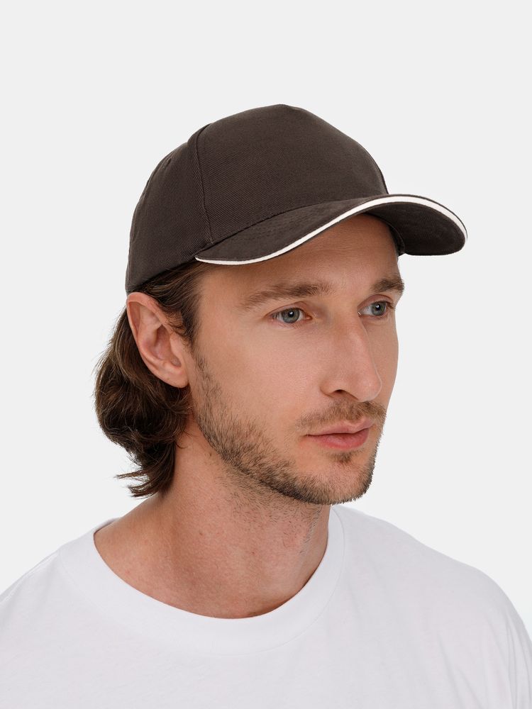 Бейсболка Long Beach, коричневая с бежевым-3