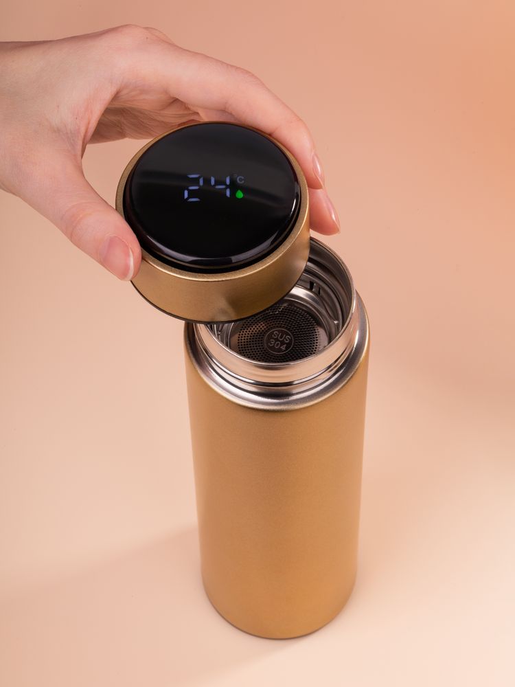 Смарт-бутылка с заменяемой батарейкой Long Therm, золотистая-5