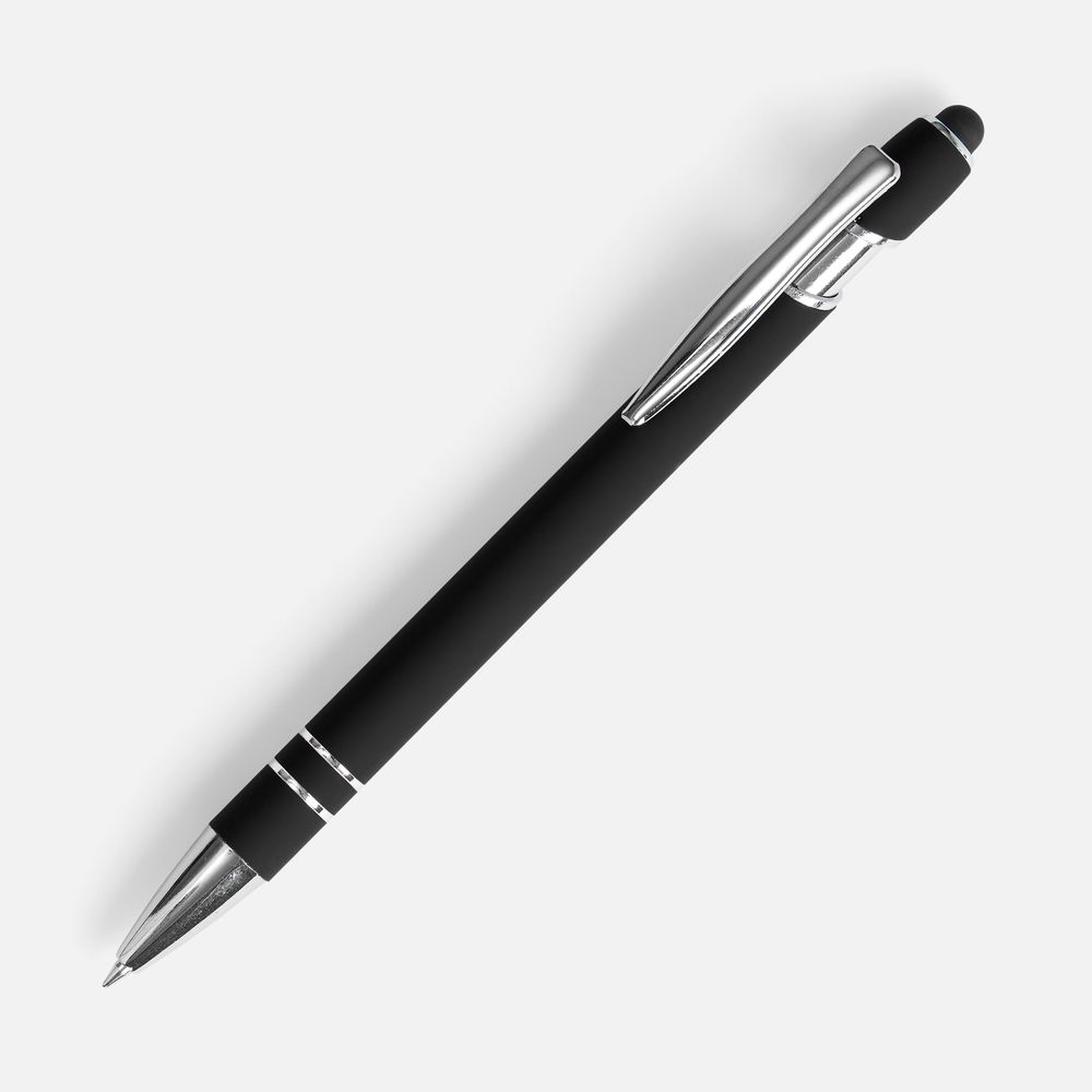 Ручка шариковая Pointer Soft Touch со стилусом, черная-0