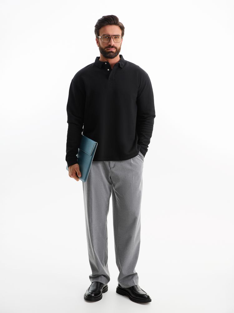 Рубашка поло оверсайз с длинным рукавом Heritage, черная-6