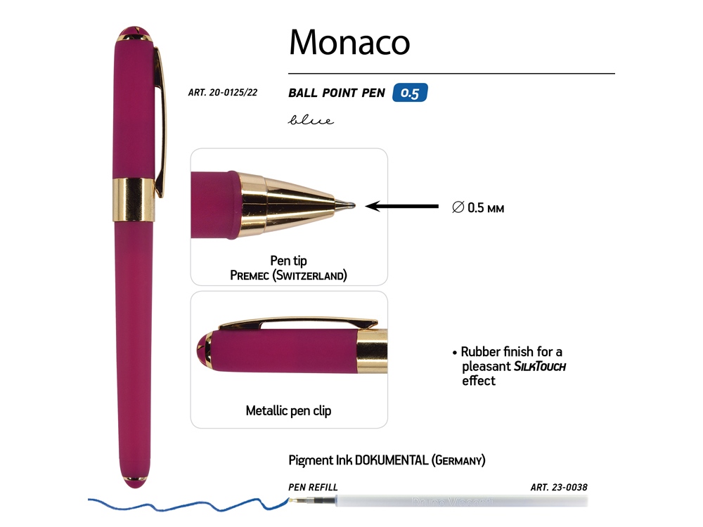 Ручка пластиковая шариковая Monaco, 0,5мм, синие чернила, пурпурный-2