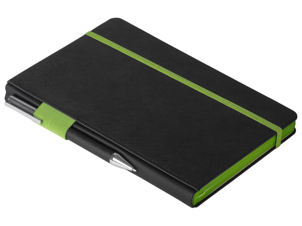 Бизнес блокнот Bossy с ручкой, черный и зеленое яблоко-2