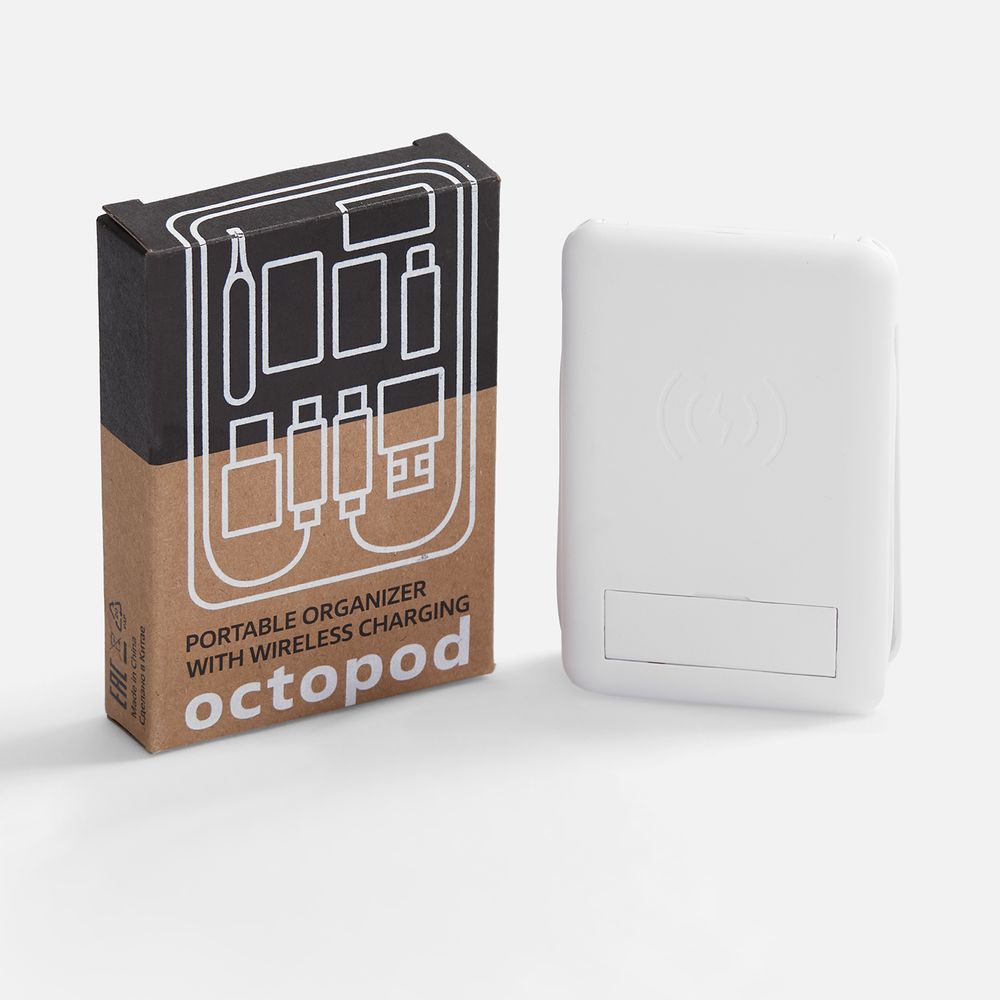 Органайзер с беспроводной зарядкой и набором адаптеров Octopod, белый-5