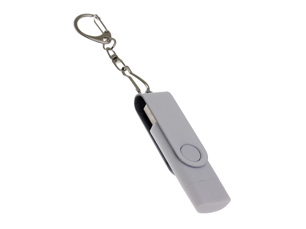 USB-флешка на 32 Гб 2 в 1 поворотный механизм, c дополнительным разъемом Type-C с одноцветным металлическим клипом, белый-0