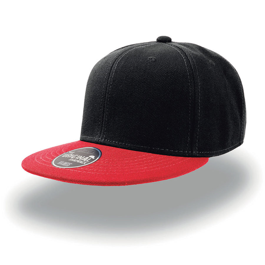 Бейсболка SNAP BACK, 6 клиньев, пластиковая застежка, черный, красный-0