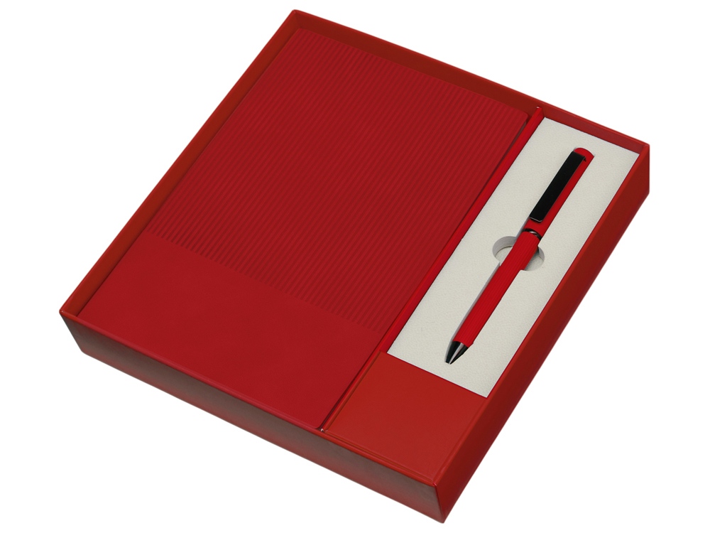 Набор блокнот в гибкой обложке А5 и металлическая шариковая ручка Nabokov, красный-1