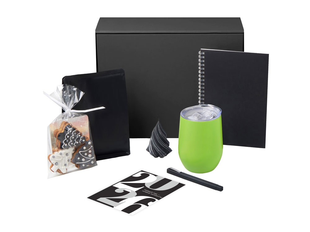 Подарочный набор c термокружкой, блокнотом, ручкой и свечкой, зеленое яблоко-1