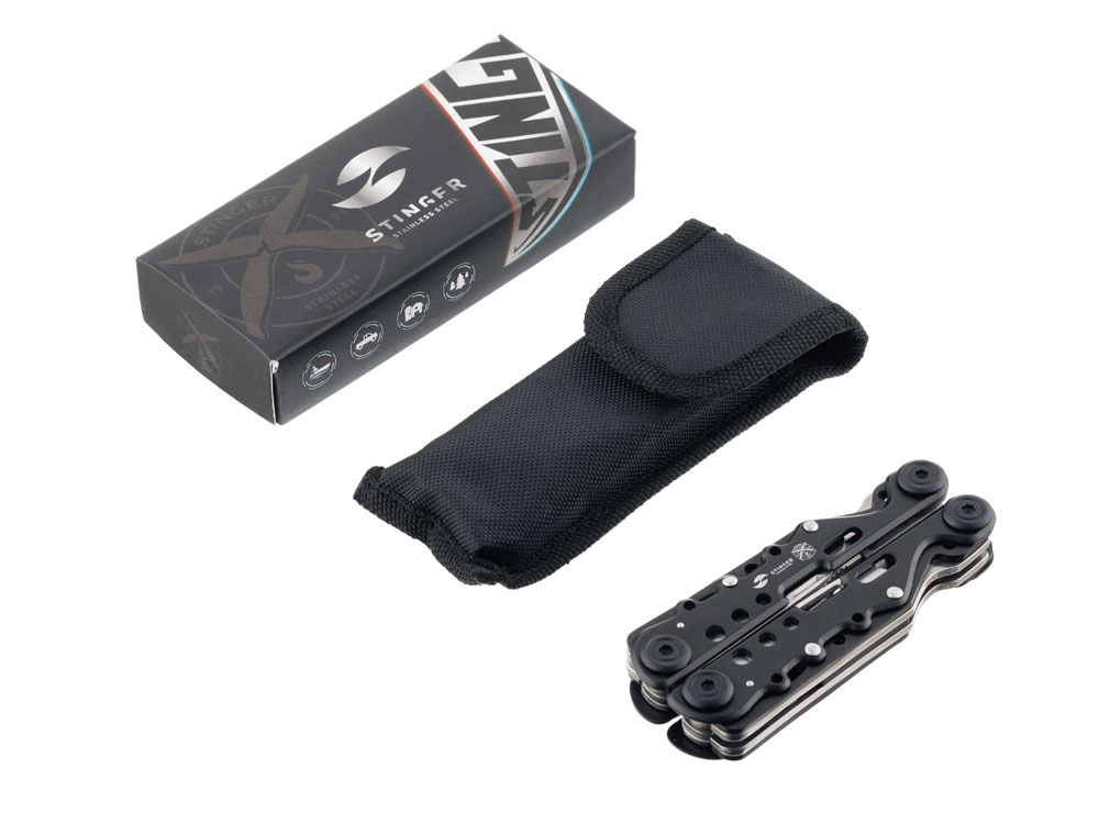 Мультитул Stinger, 105x40 мм, 13 функций, сталь, чёрно-серебристый, в комплекте нейлоновый чехол-4