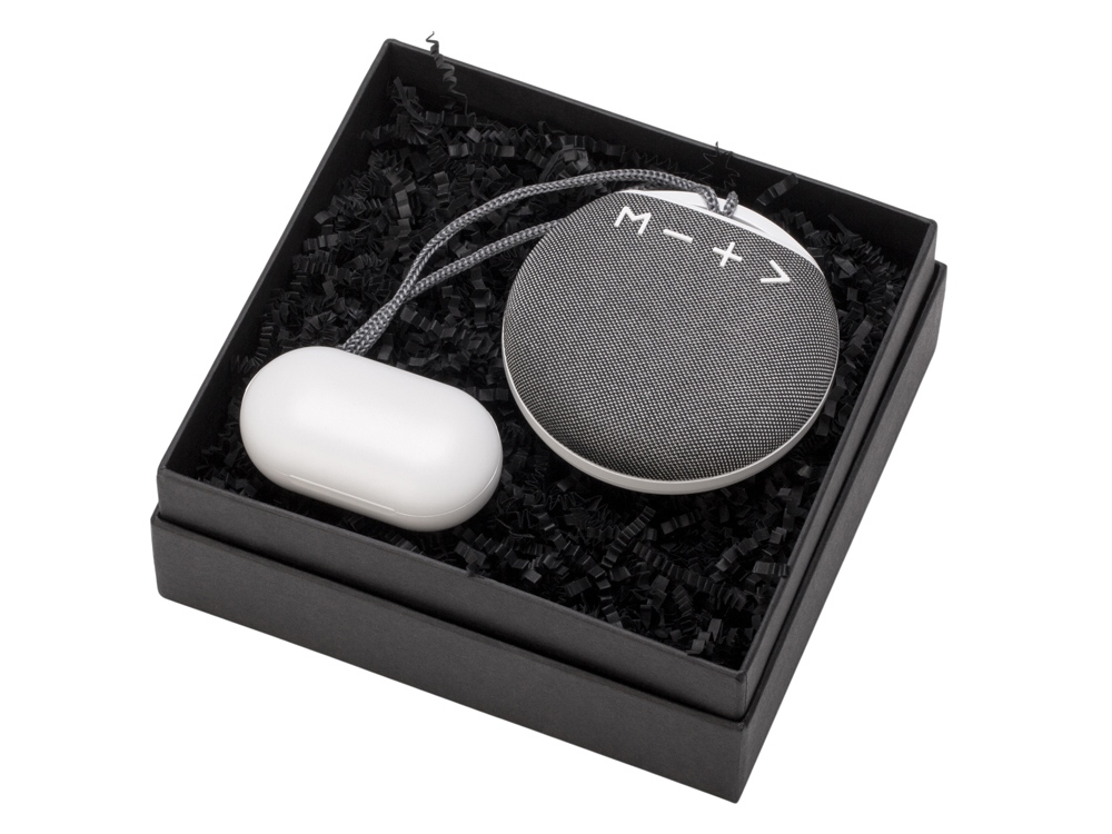 Подарочный набор с колонкой и наушниками Full Music, белый, серый-1