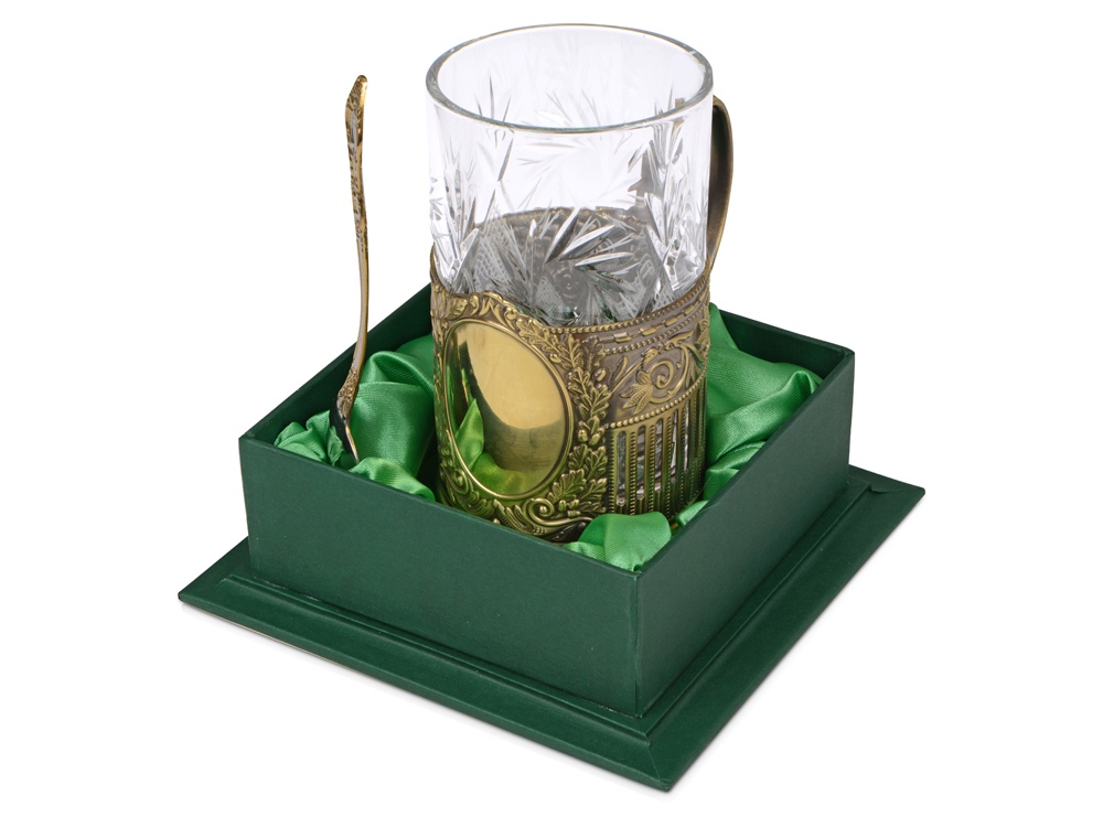 Подстаканник с хрустальным стаканом Базовый-Л, золотистый/прозрачный-0