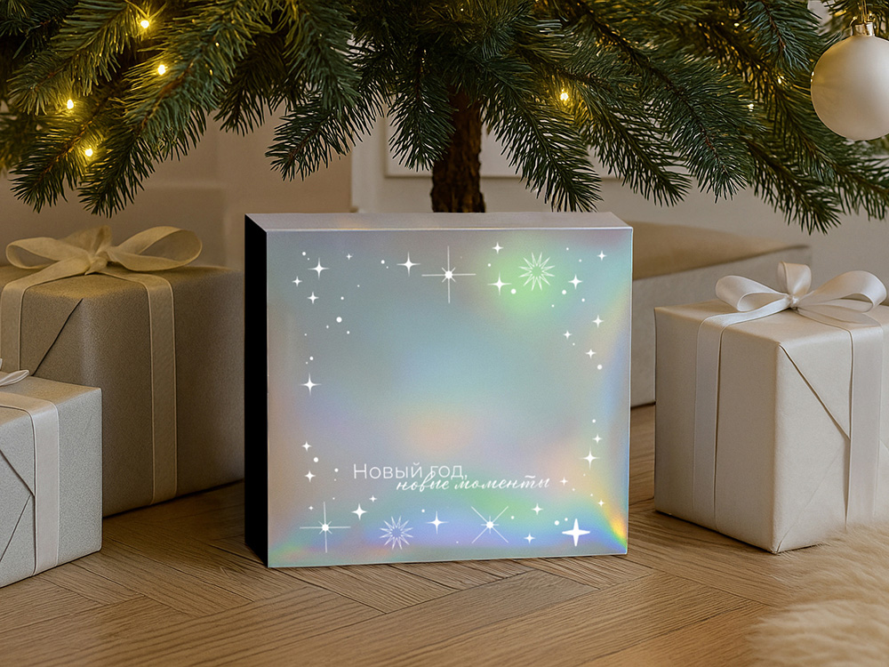 Подарочная коробка с голографическим шубером Aurora, L, вн. размер 260х260х100 мм.-5