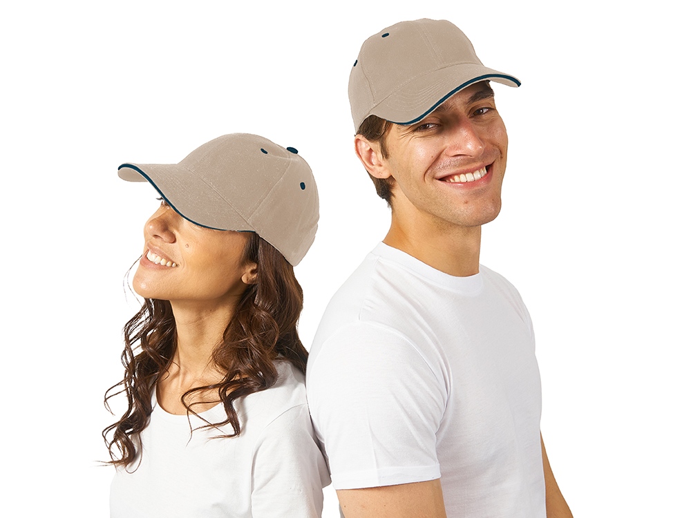 Бейсболка New Castle 6-ти панельная, натуральный/синий-0