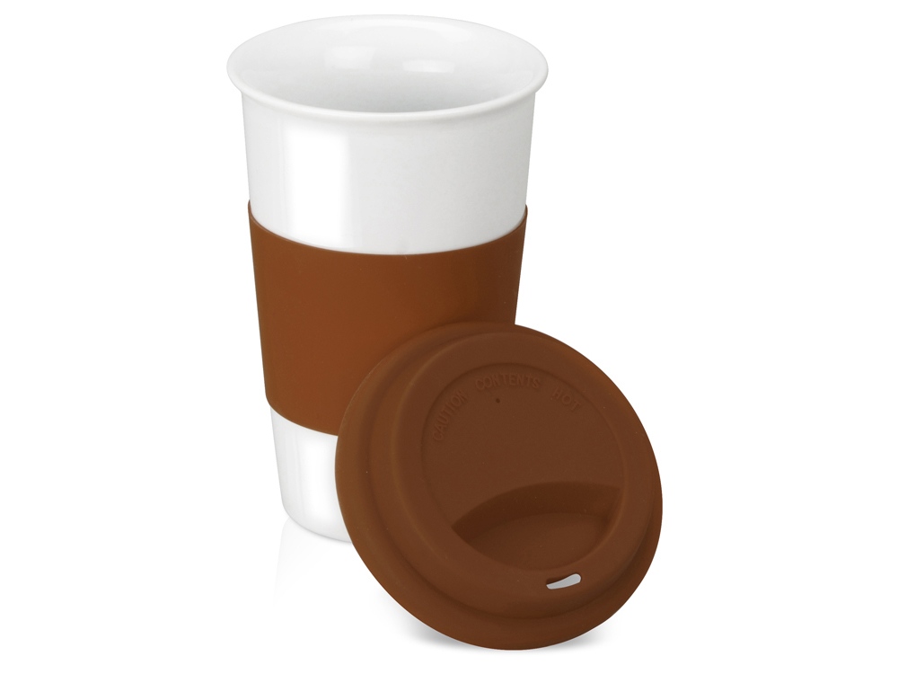 Кружка с силиконовой крышкой и манжетой Нью-Йорк 300мл, коричневый-1