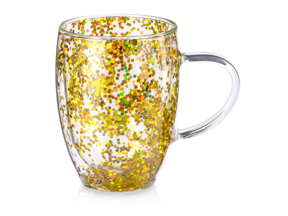 Кружка с двойными стенками с блестками, 360 мл, золотистый-1