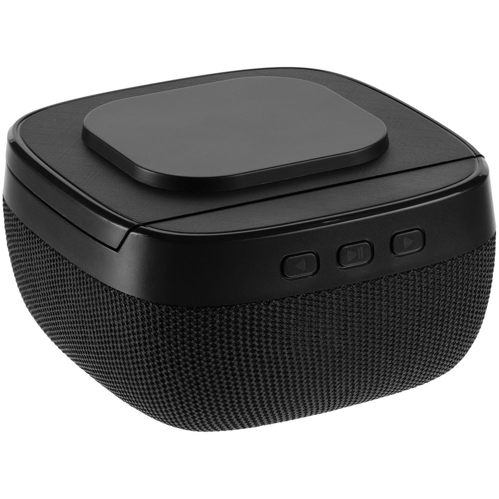 Колонка с беспроводной зарядкой Esca и подсветкой логотипа, черная-3