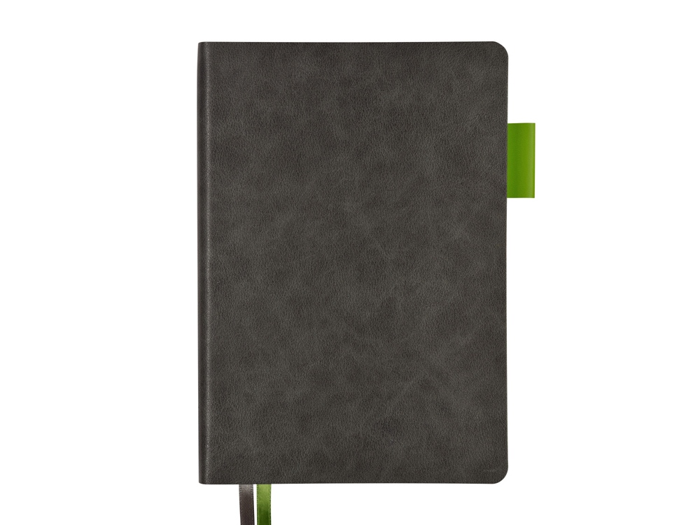 Ежедневник А5 датированный Boston 2026, серый с салатовым обрезом-1