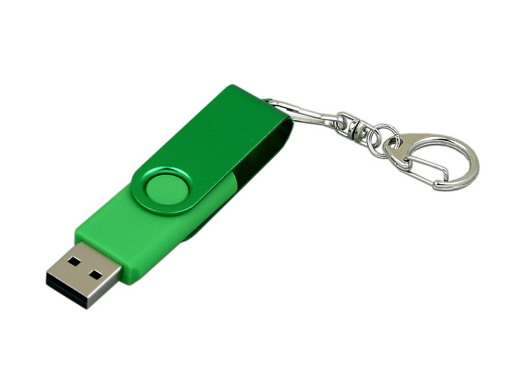 Флешка промо поворотный механизм, с однотонным металлическим клипом, 16 Гб, зеленый-1