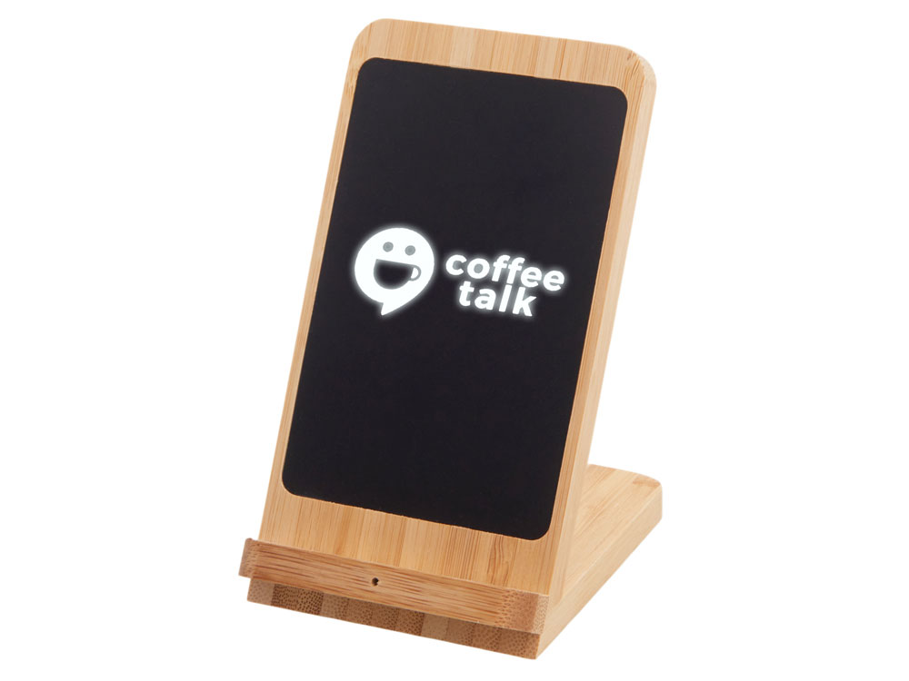 Беспроводное зарядное устройство 2-в-1 с подсветкой лого Reedia S4, 15 Вт, бамбук, черный-0