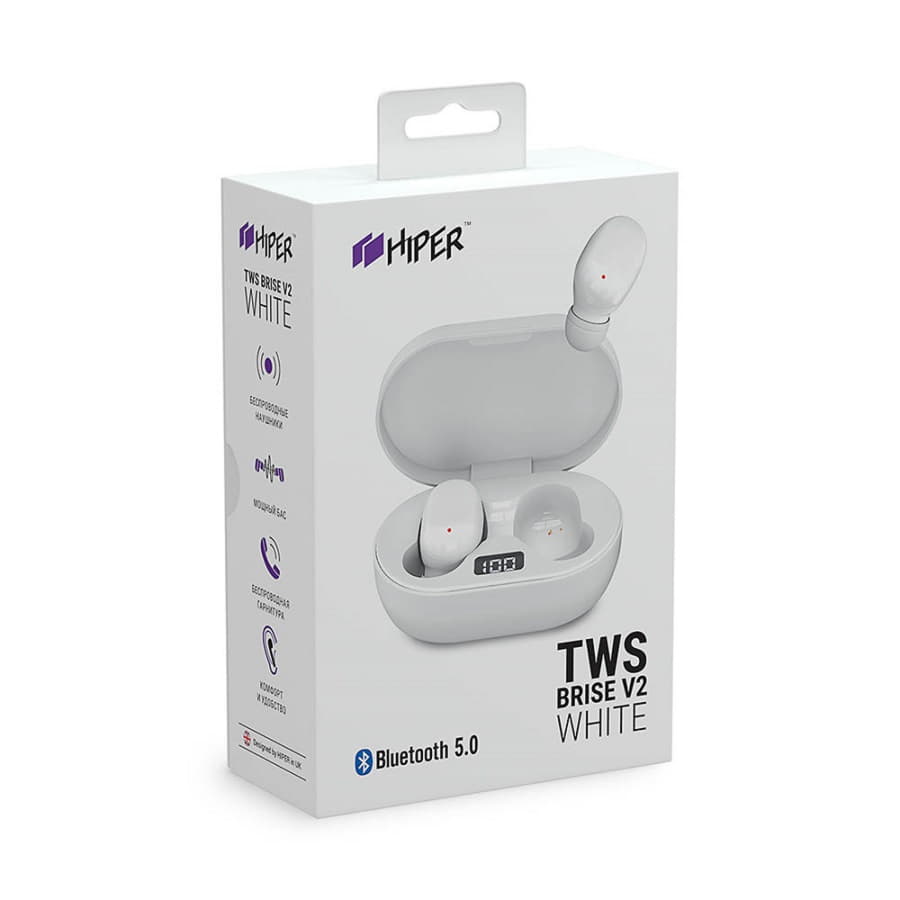 Наушники беспроводные с зарядным боксом HIPER TWS BRISE V2, цвет белый , белый-2