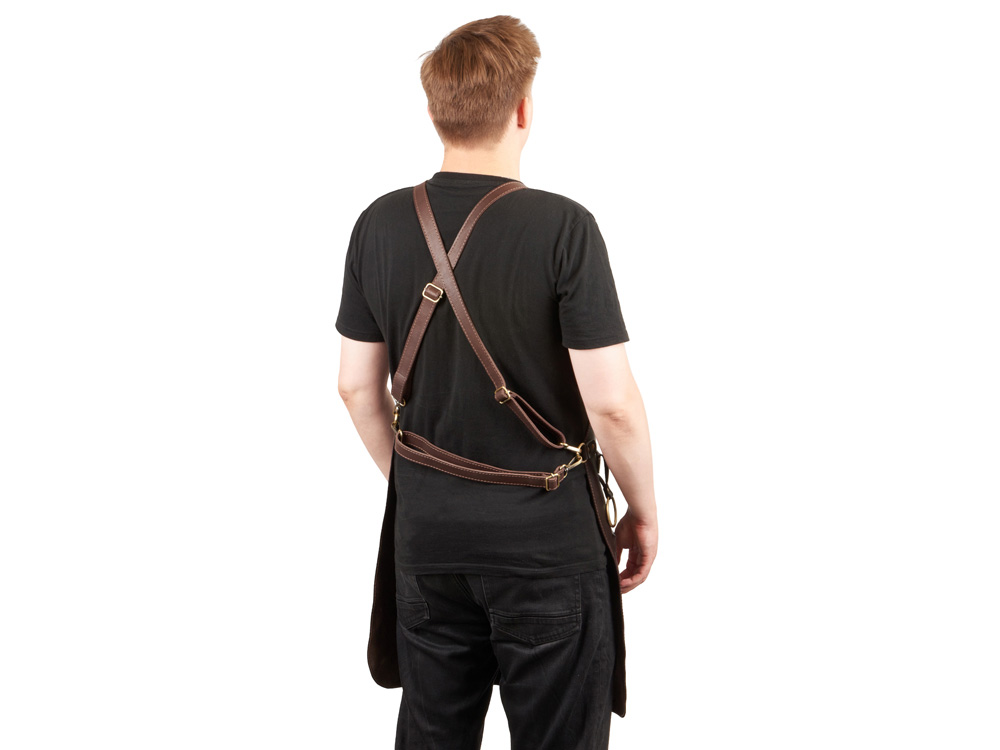 Фартук из натуральной кожи, материал: натуральная кожа КРС, цвет фартука: темно-коричневый, цвет ремней: коричневый тёмный, фурнитура из металлического сплава ЦАМ, цвет фурнитуры: антик, размер универсальный-3