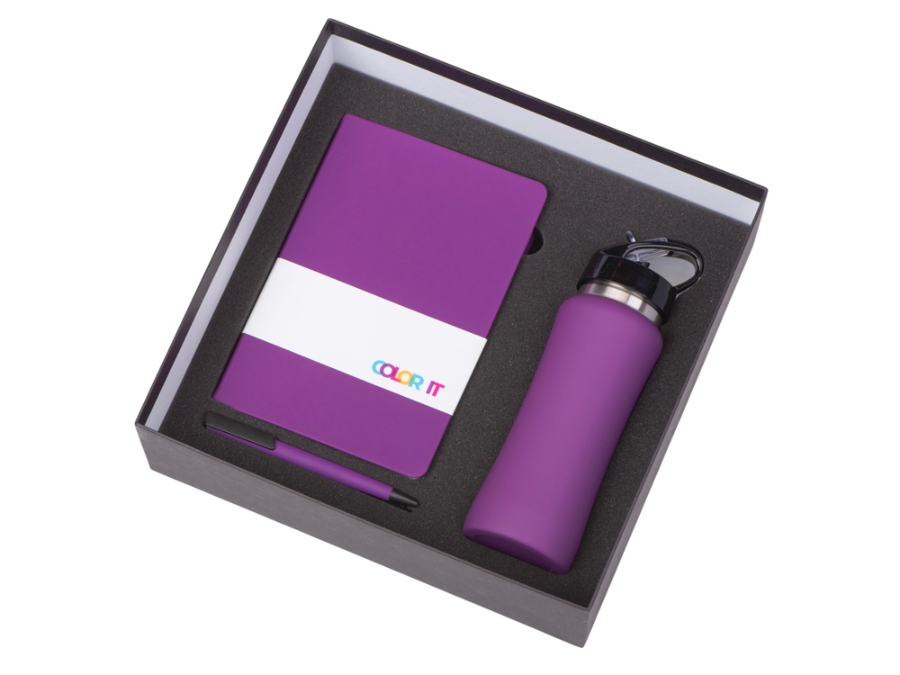 Подарочный набор c блокнотом C2, ручкой и бутылкой, фиолетовый-2
