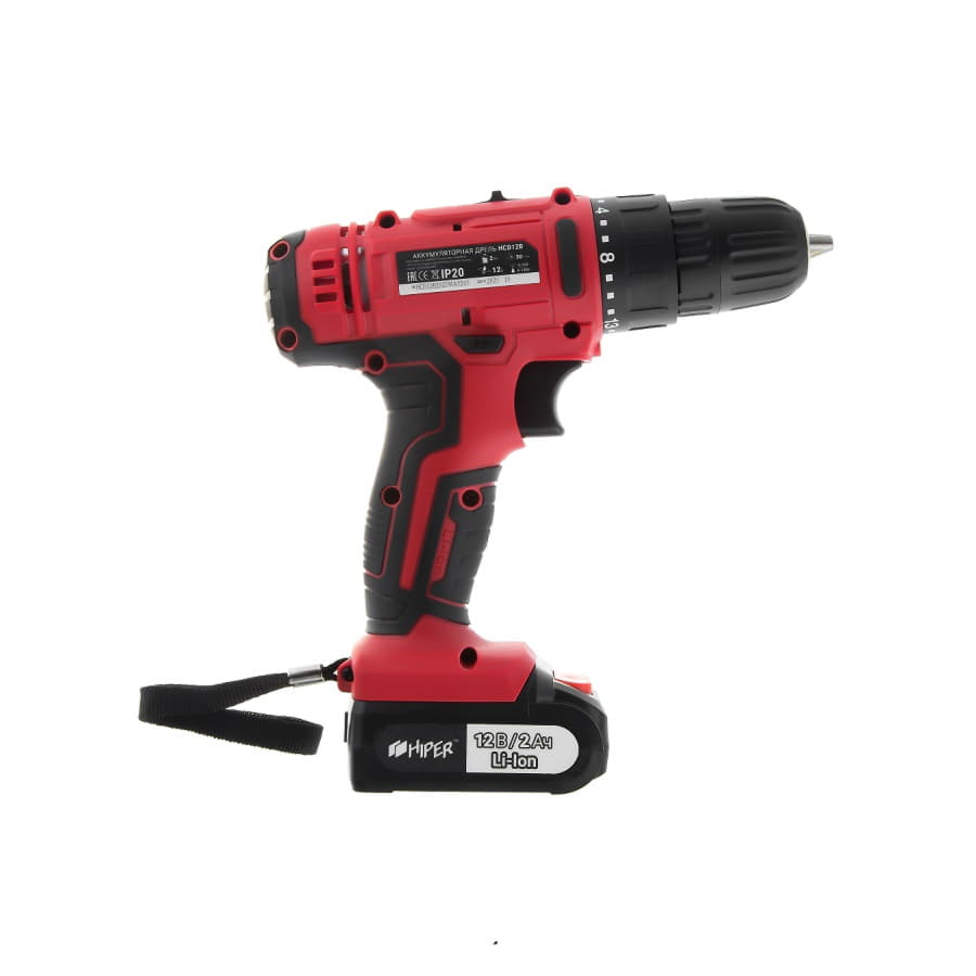 Шуруповерт аккумуляторный HIPER HCD12В, 12В, в кейсе, Li-ion батарея 2,0 Ач (2 шт), 30Нм, красный-2