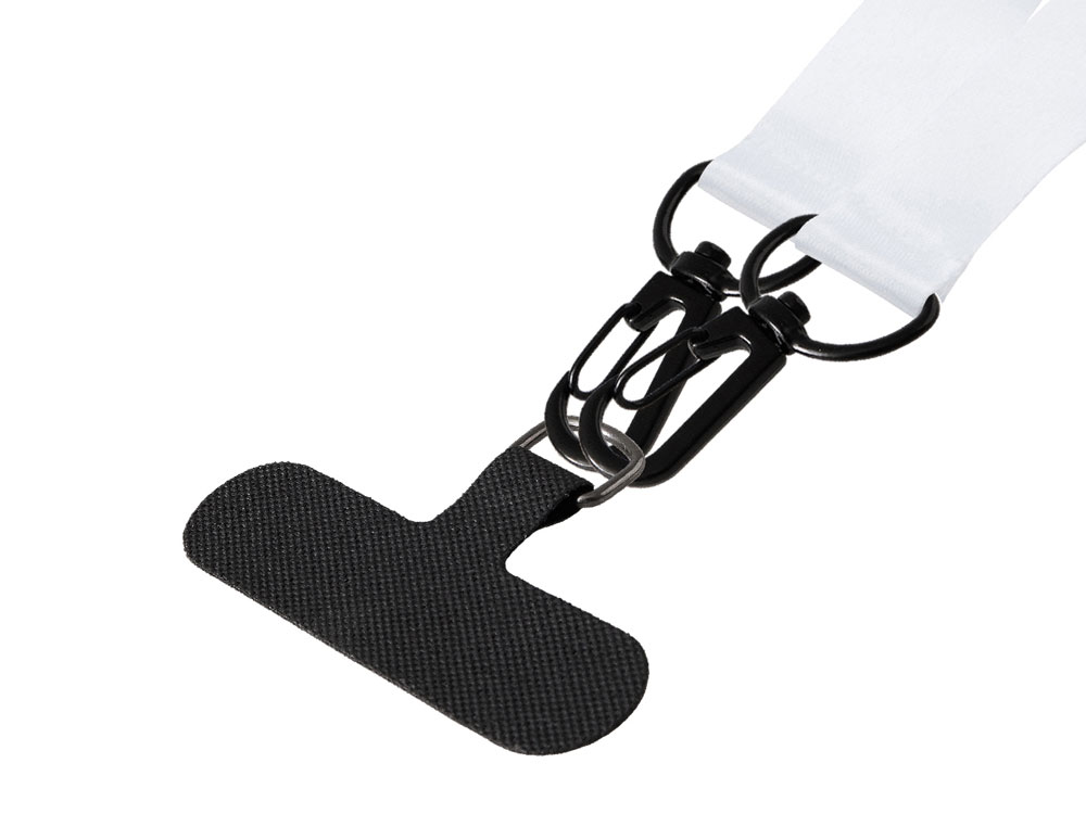 Ланъярд 2 см под сублимацию с 2-мя трендовыми карабинами и узким держателем для телефона из ПЭ, черный-3