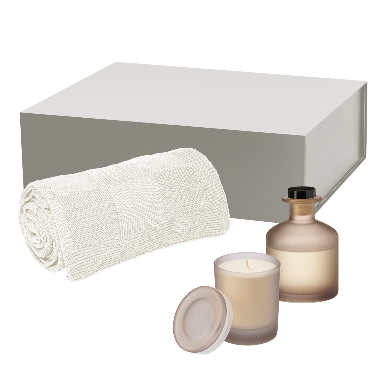 Подарочный набор Mizu, Cella, бежевый (свеча, диффузор, плед)-0