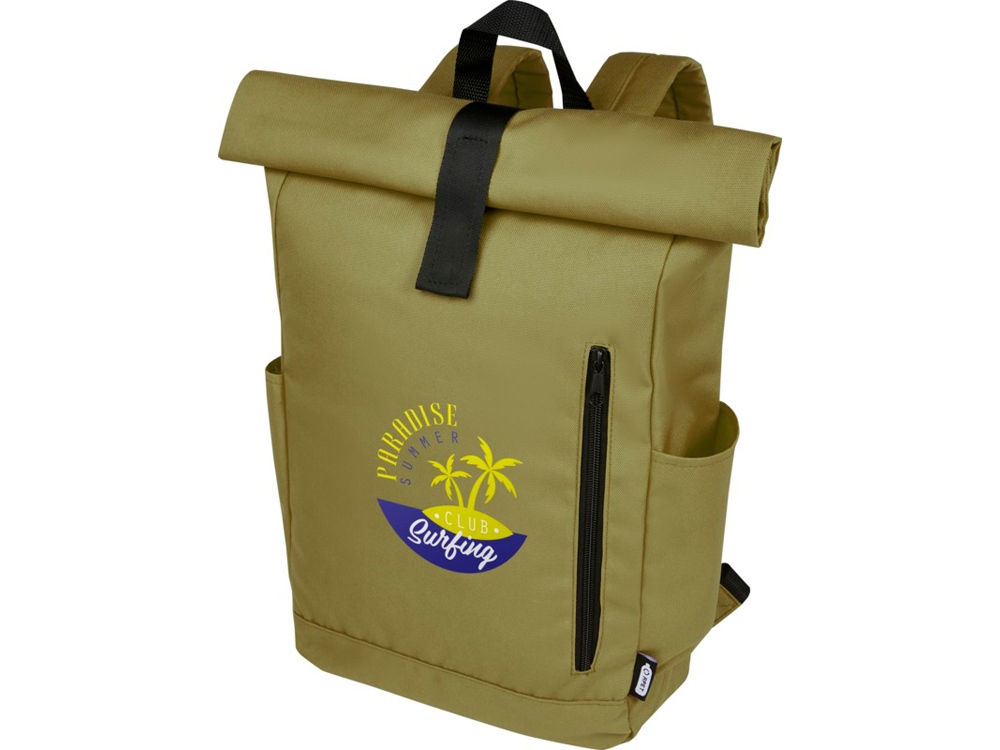 Рюкзак Byron 15,6 объемом 18 л со скручиваемым верхом, изготовленный из переработанного ПЭТ по стандарту GRS, оливковый-6