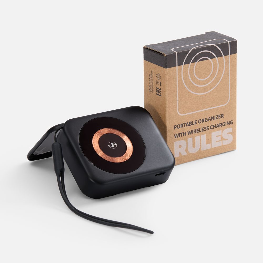 Набор для ухода за гаджетами с беспроводной зарядкой Rules, черный-3