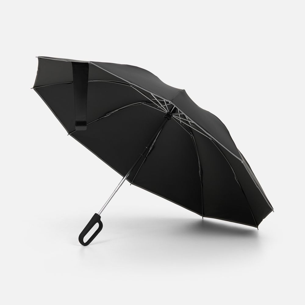Зонт обратного сложения с ручкой-карабином Foldberry, черный-1