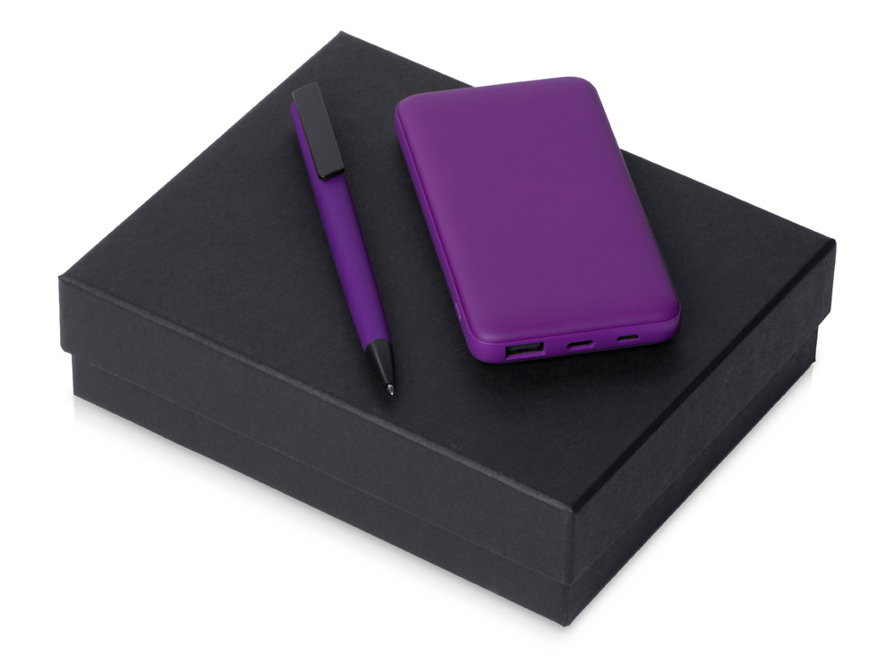 Подарочный набор c пластиковой ручкой, повербанком С2, 10000 mAh, фиолетовый-0