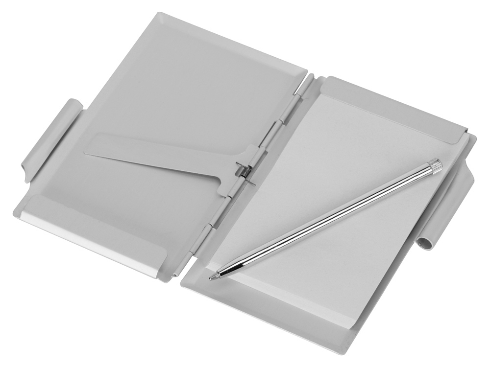 Визитница с блокнотом и шариковой ручкой, серебристый-1